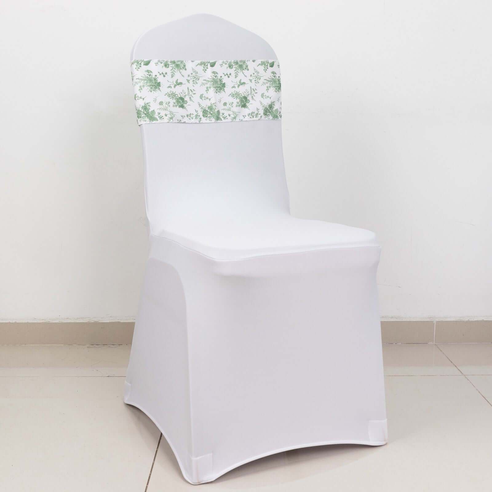 5-Pack French Toile Floral Polyester Chair Sashes in Dusty Sage Green - Stylish, Durable & Reusable