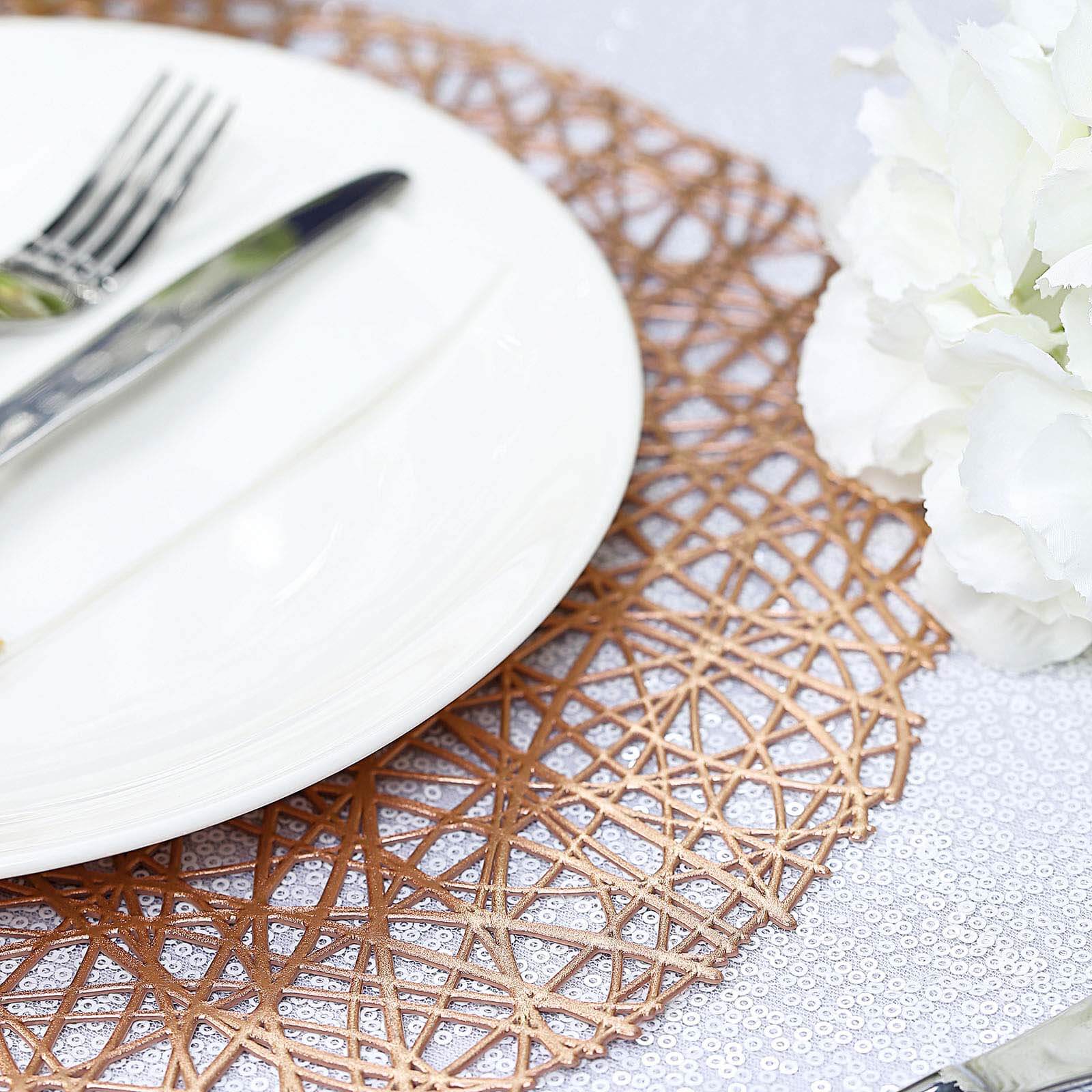 Hot Sale! 6-Piece Set of Durable Rose Gold Vinyl Round Dining Table Placemats with Woven Design