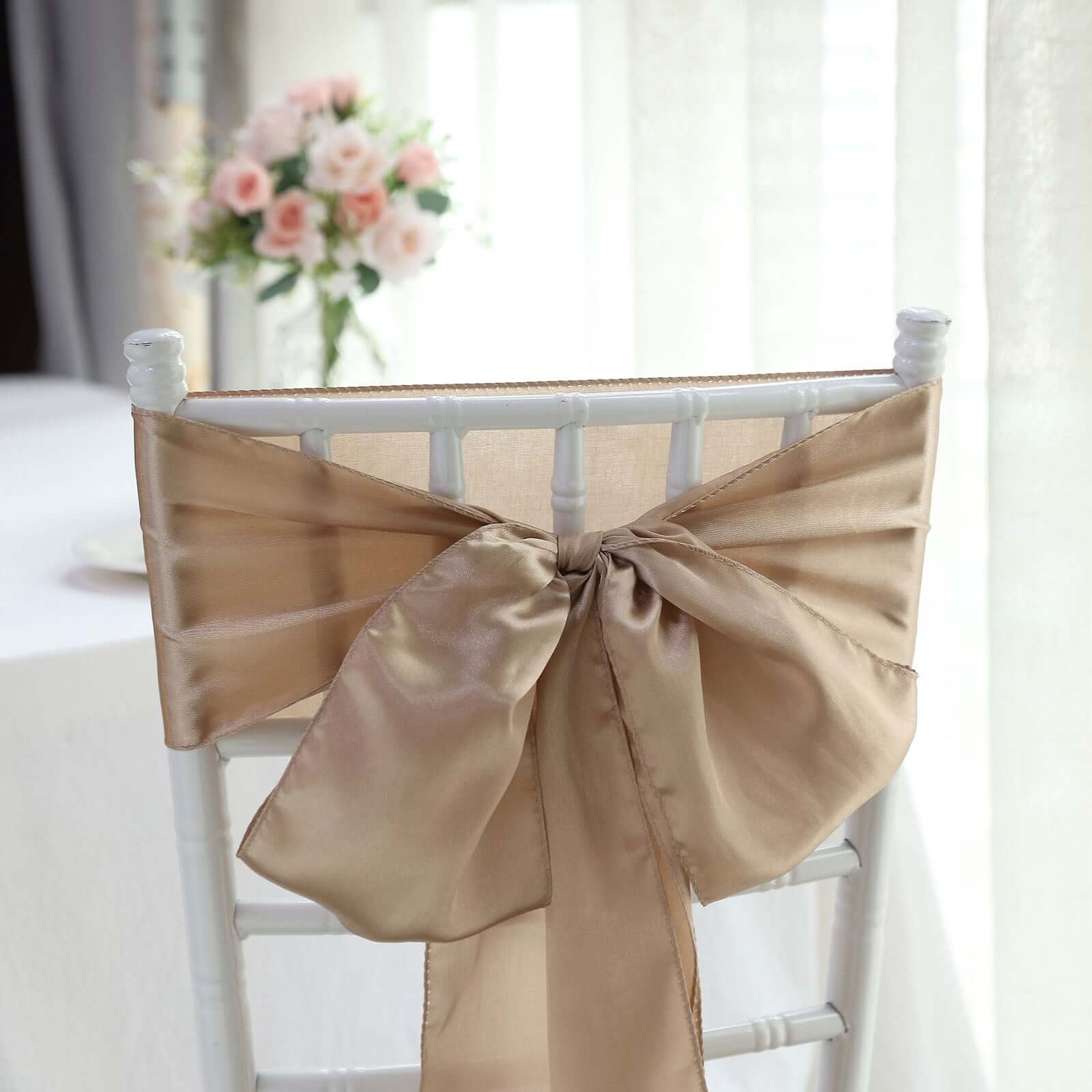 5-Piece Nude Satin Chair Sashes - Durable, Shiny Finish 6x106