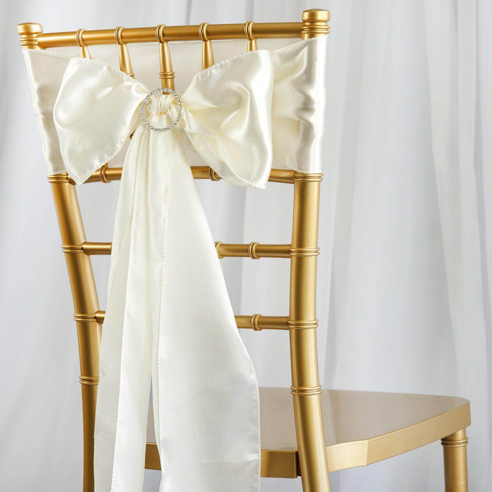 5-Pack Ivory Satin Chair Sashes - Durable, Shiny Bows for Events