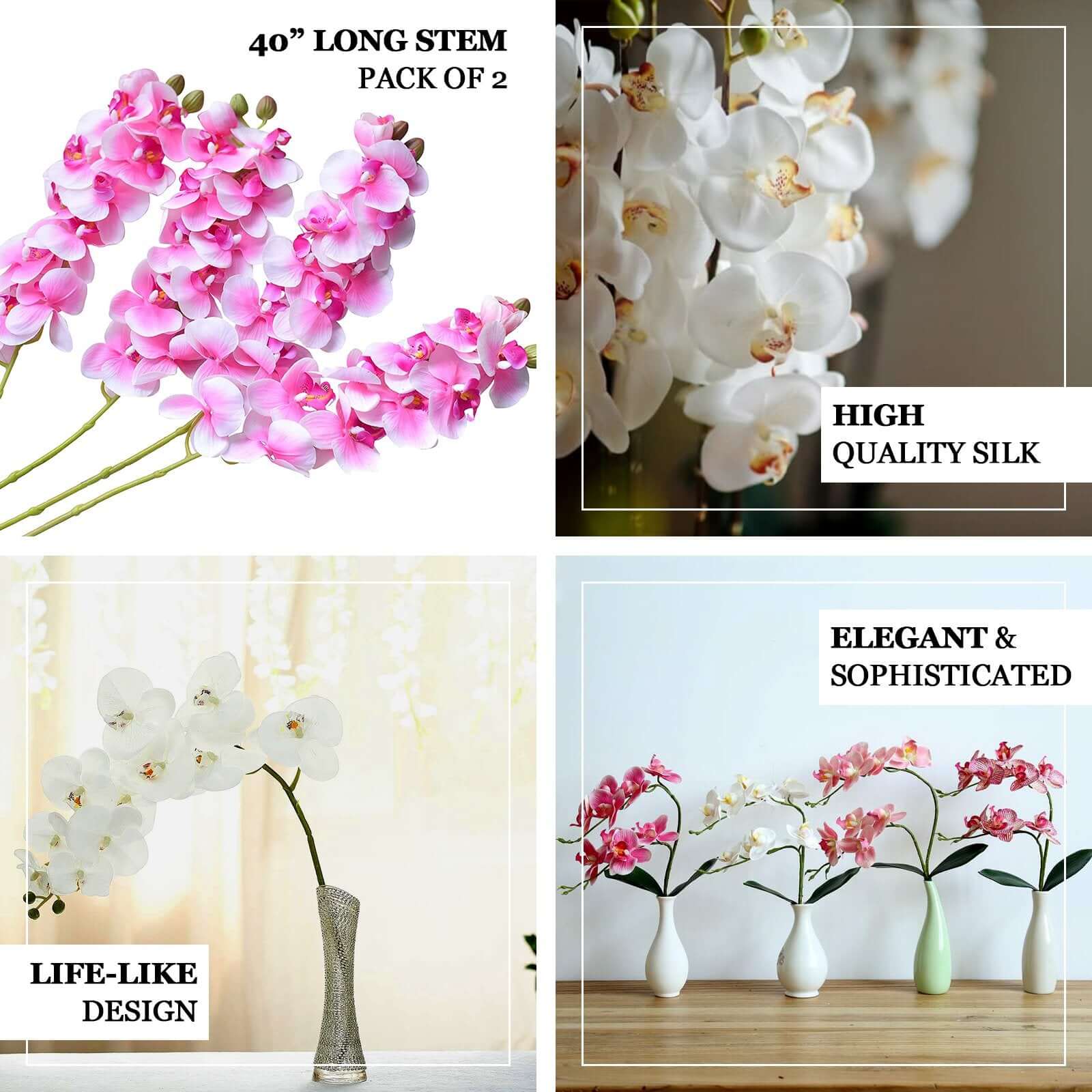 Hot Sale! 2 Stems 40-Inch Tall Eggplant-Colored Artificial Silk Orchid Flower Bouquets for Decor
