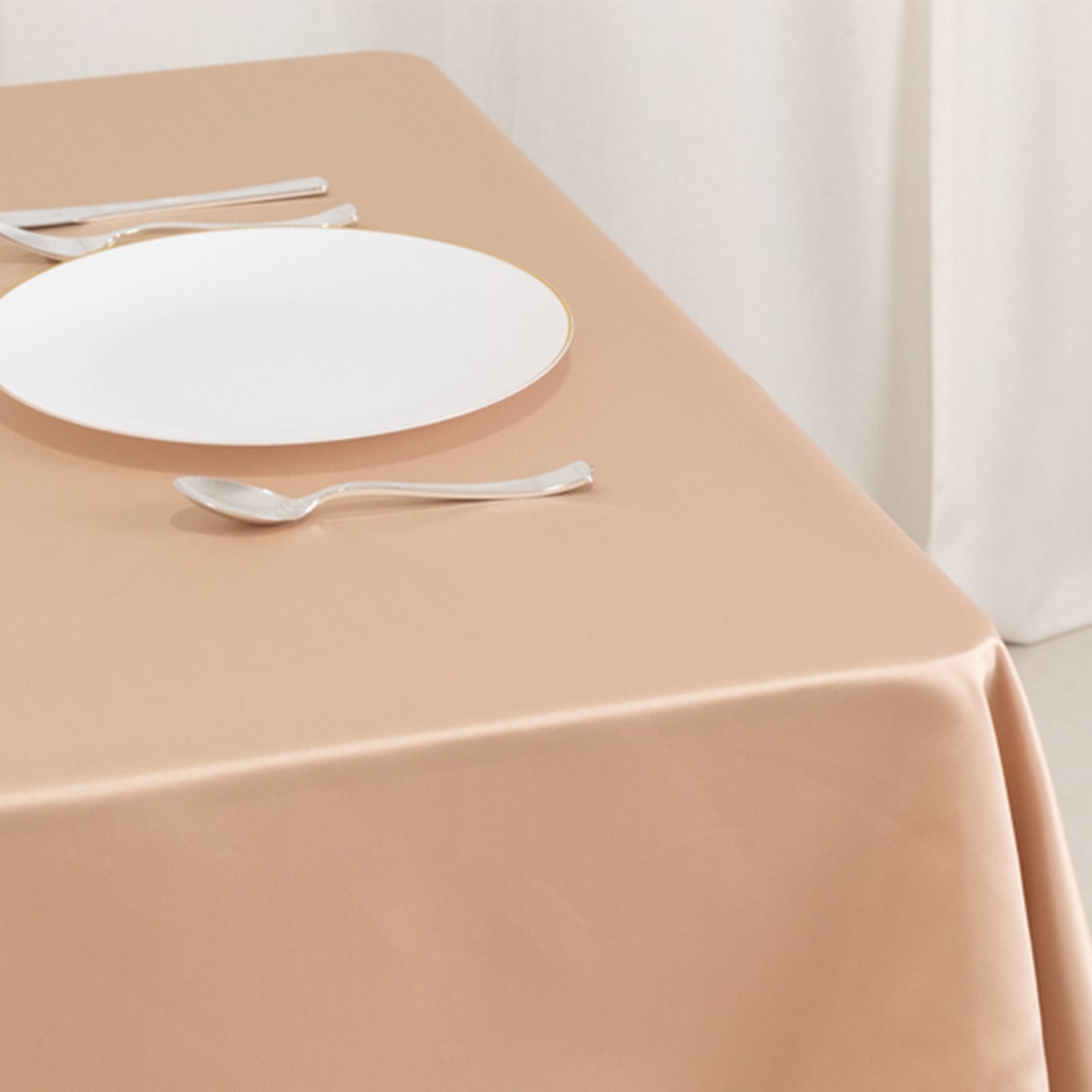 Nude Lamour Satin 54x54 Square Table Overlay - Durable, Silk-Like Table Cover
