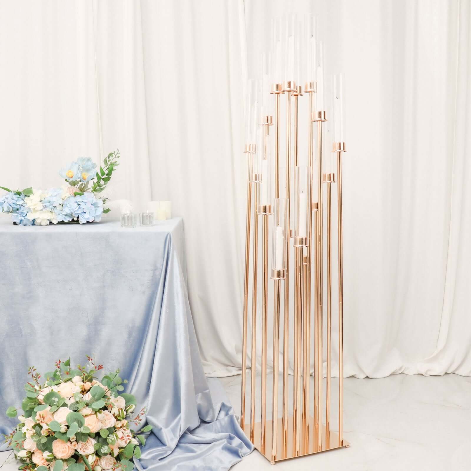 Gold 16-Arm Cluster Taper Candle Holder with Clear Glass Shades - Ideal Large Candle Display for Venues