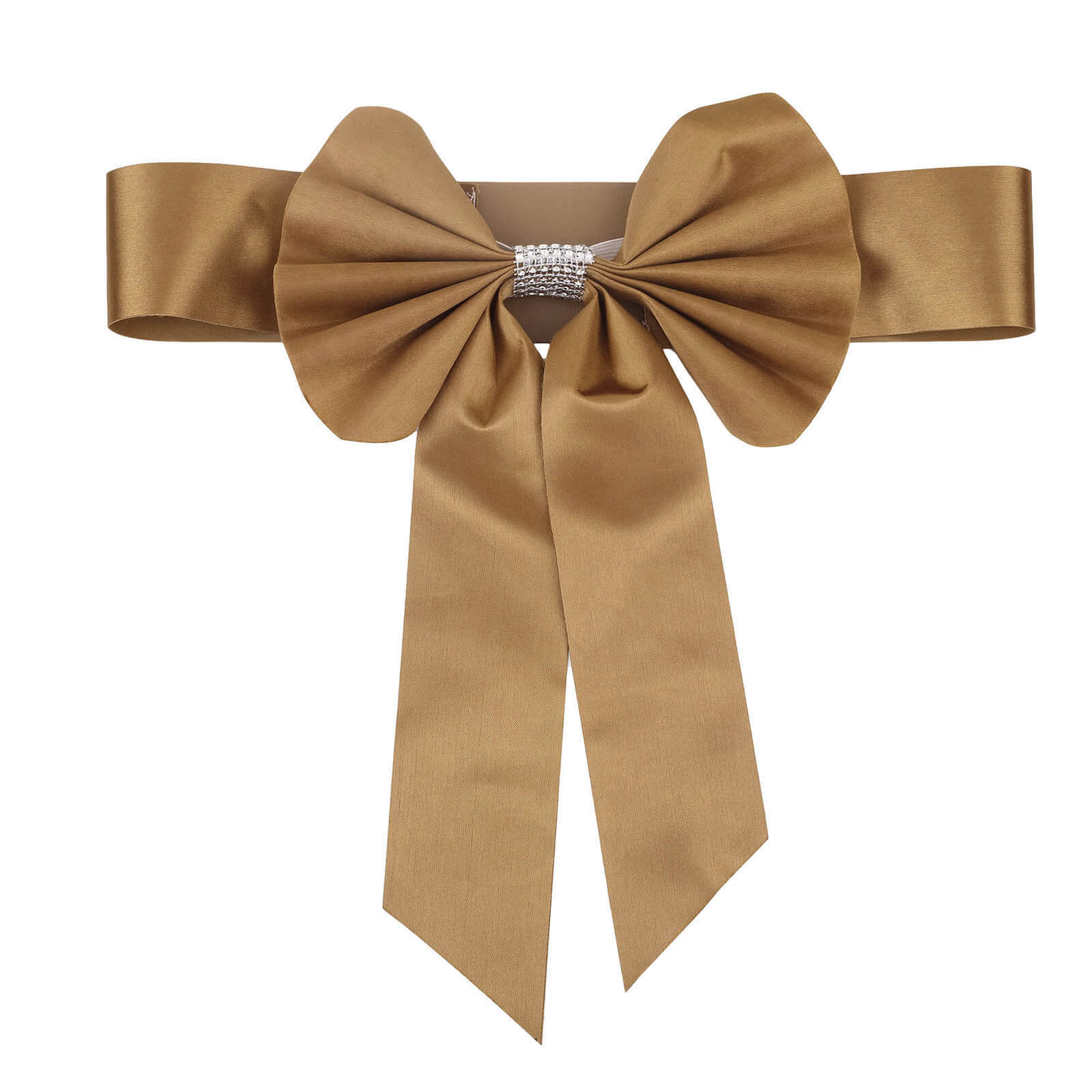 5-Pack Gold Satin Faux Leather Chair Sashes with Rhinestone Buckles - Ideal Party Decor