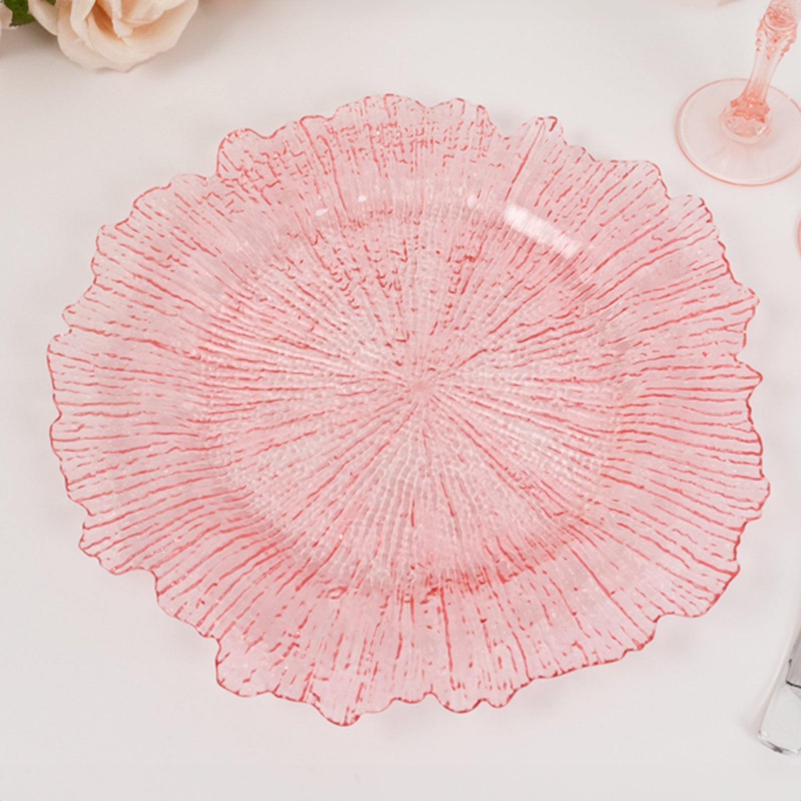 Hot Sale! 6-Pack 13-inch Transparent Blush Acrylic Round Charger Plates with Reef Design