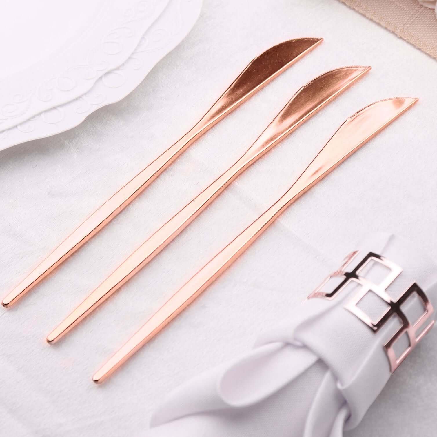Premium 24-Pack Disposable Rose Gold Plastic Knives - 8.5 Inches