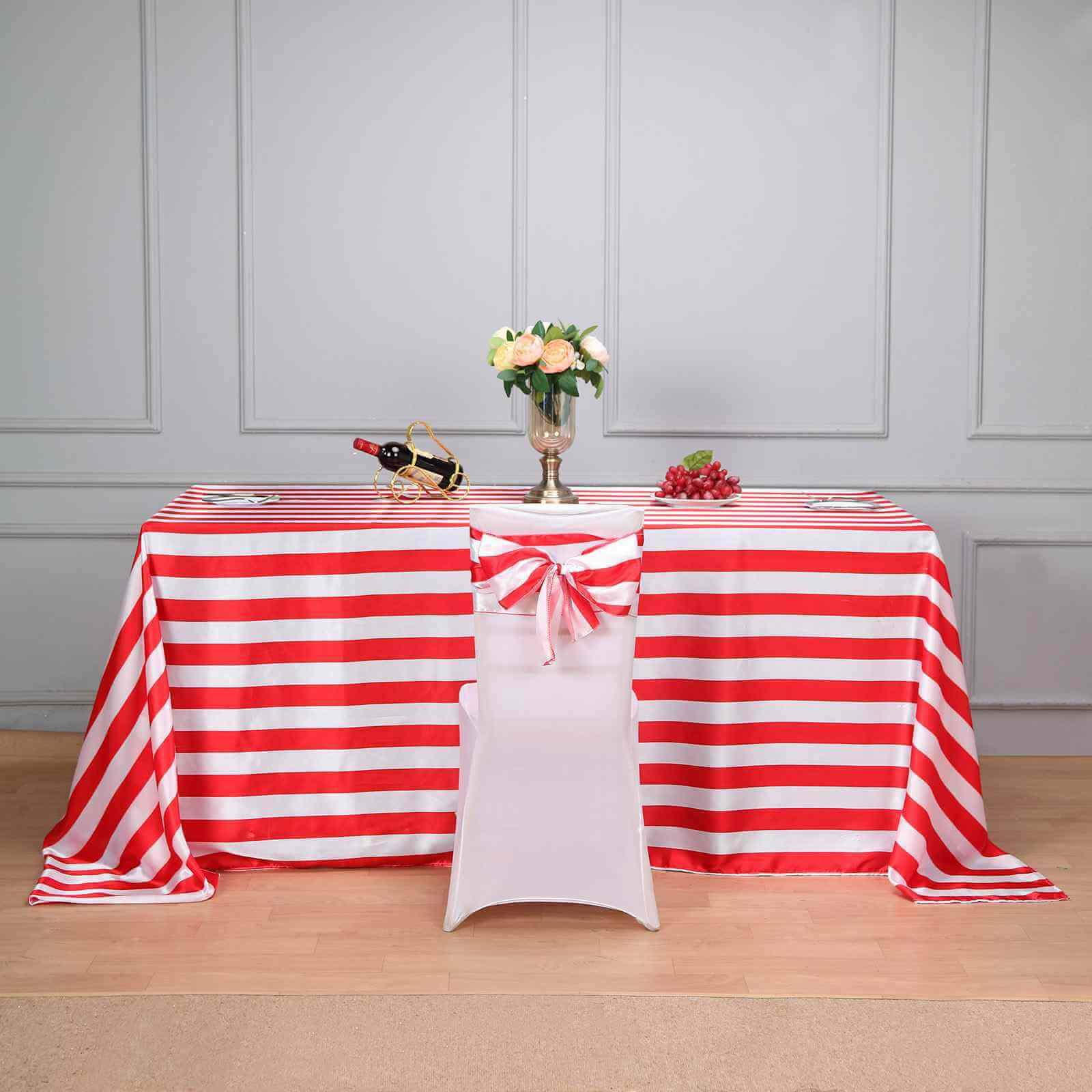 Hot Deal! 5-Piece Set of Satin Red/White Striped 6x108 Chair Sashes for Weddings and Gatherings