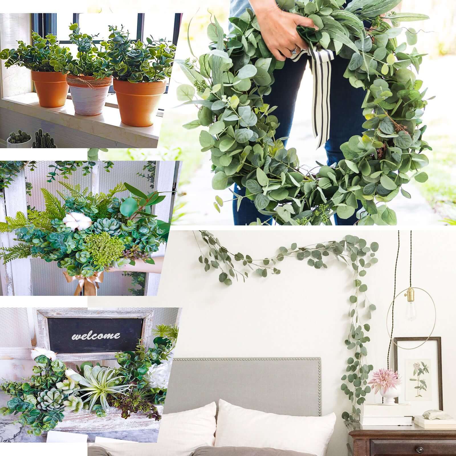 2 Pack Light Green Artificial Eucalyptus Branch Bouquets - 19 Inches