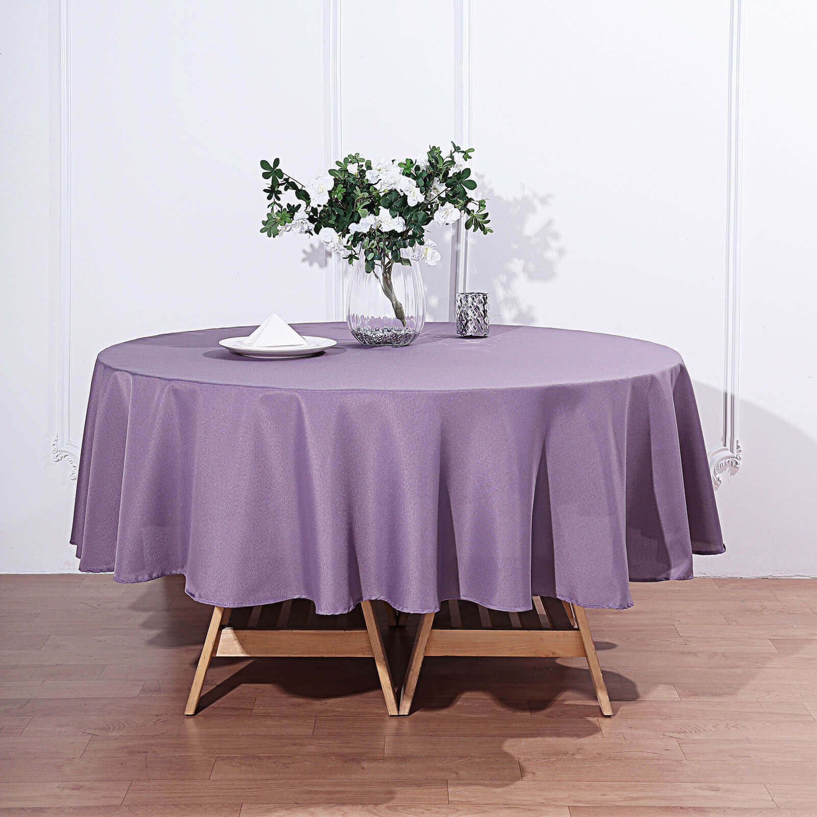 Stain & Wrinkle-Resistant 90' Round Violet Amethyst Polyester Tablecloth
