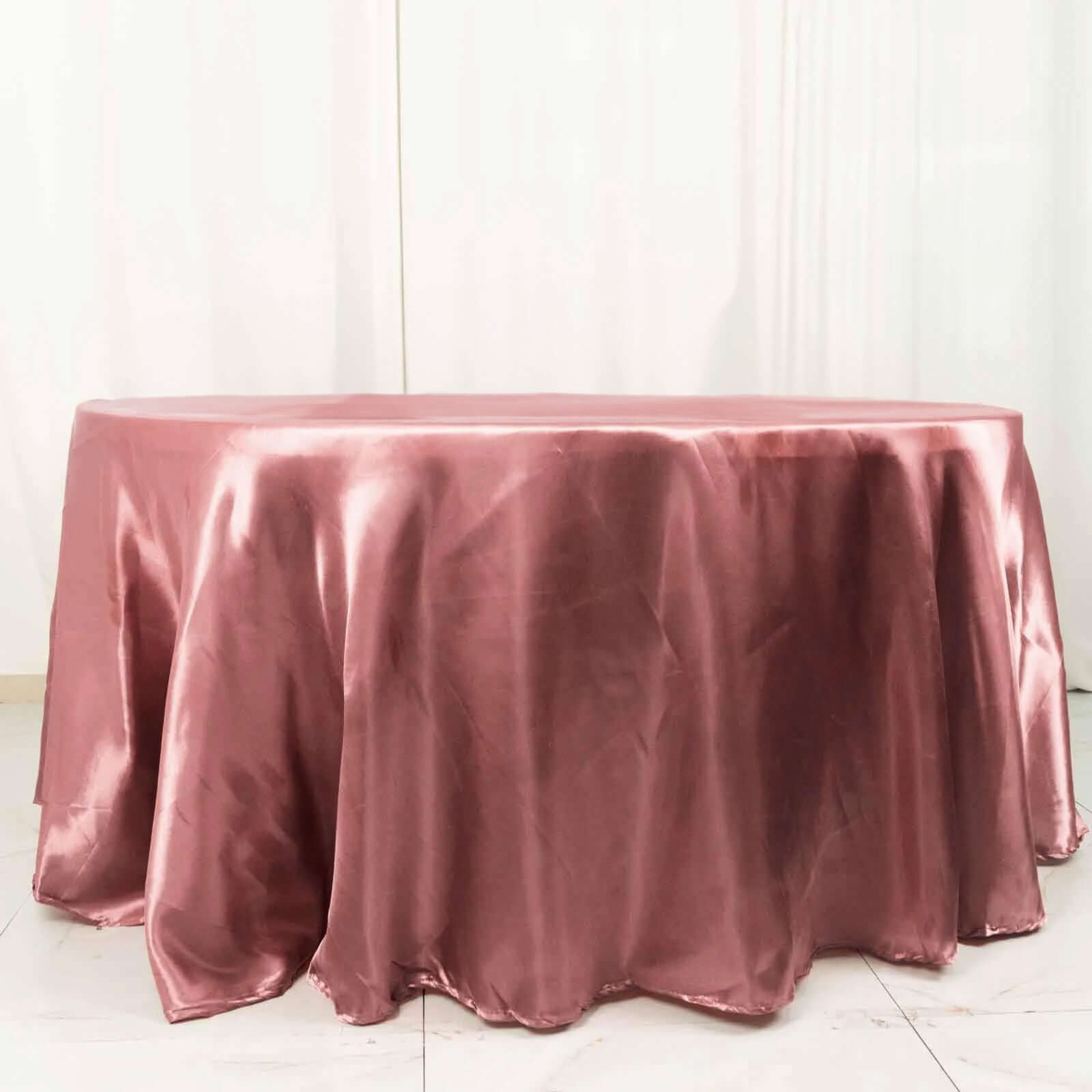 Hot Sale! Stylish Seamless 120-Inch Round Satin Tablecloth in Cinnamon Rose Color