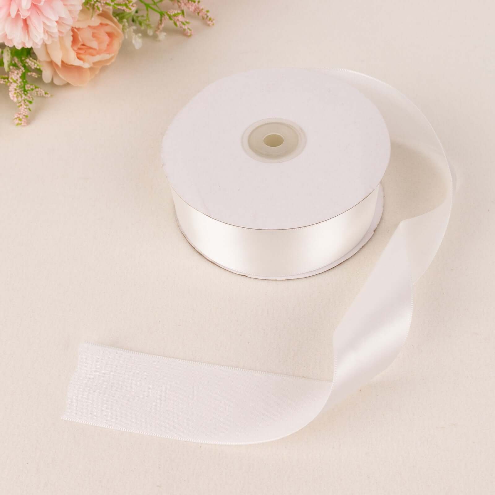 Amazing 50 Yards 1.5-Inch White Single-Face Decorative Polyester Satin Ribbon for Various Occasions