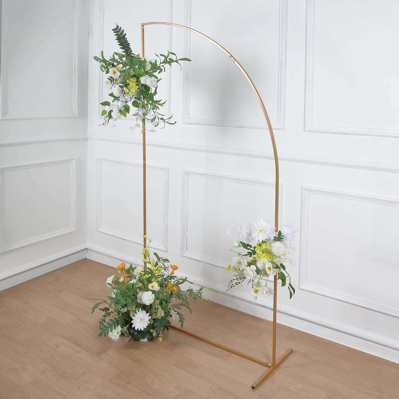 7ft Gold Metal Half - Moon Floral Frame, Portable Wedding Arbor Stand