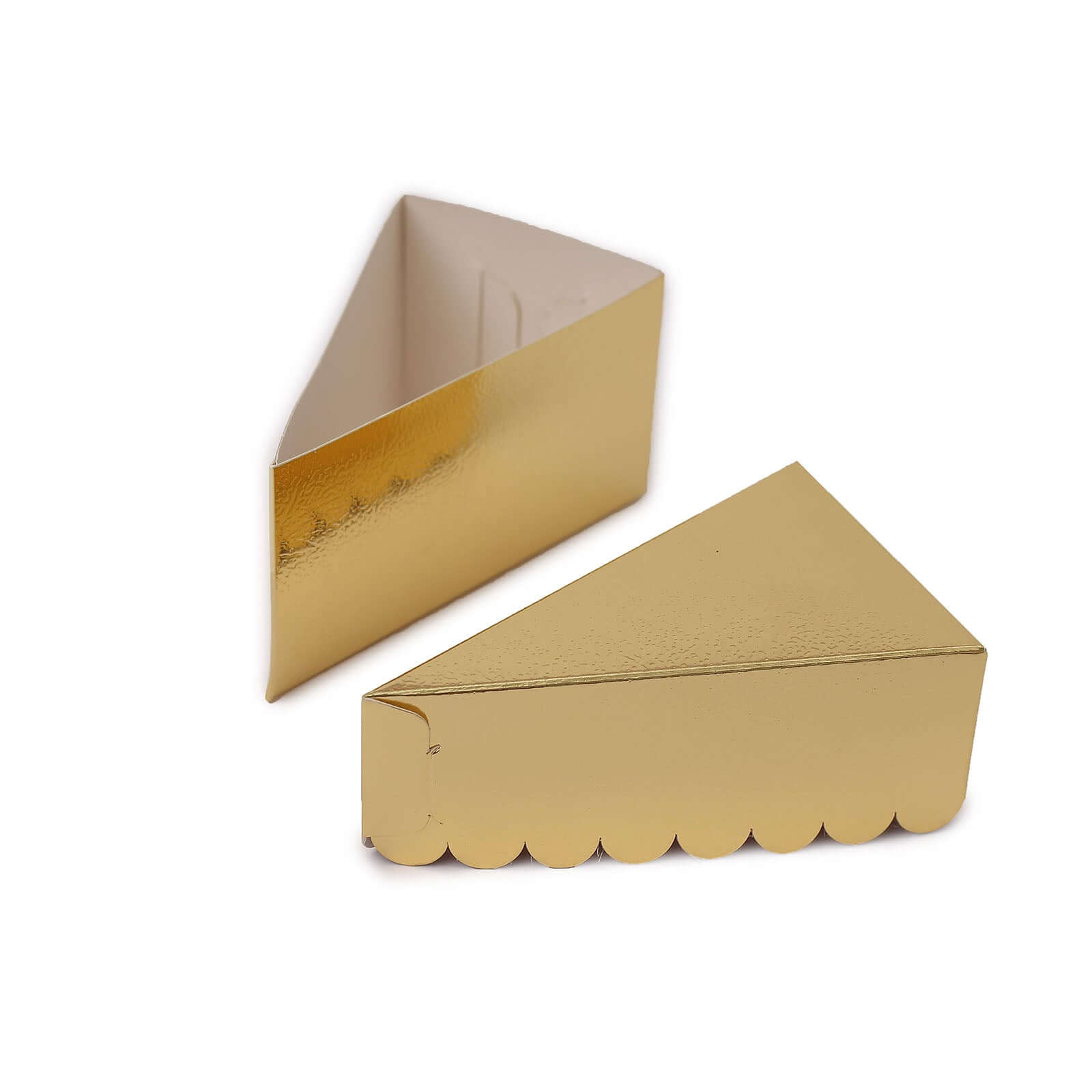 10-Pack Gold Scalloped Top Cardstock Cake Slice Boxes - Ideal for Party Favors & Snacks