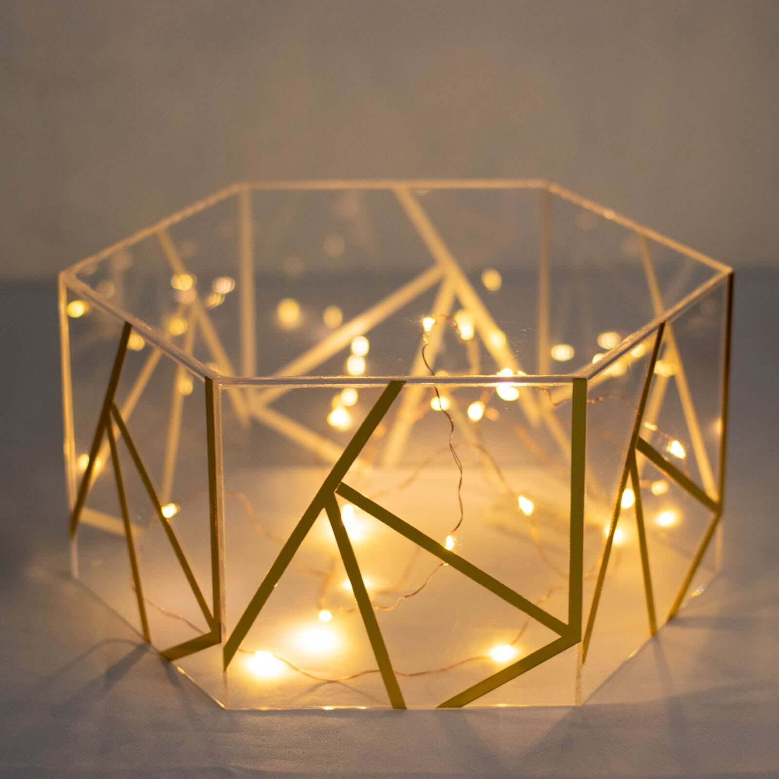 10x5 Clear and Gold Acrylic Hexagonal Cake Stand for Decorative Event Display