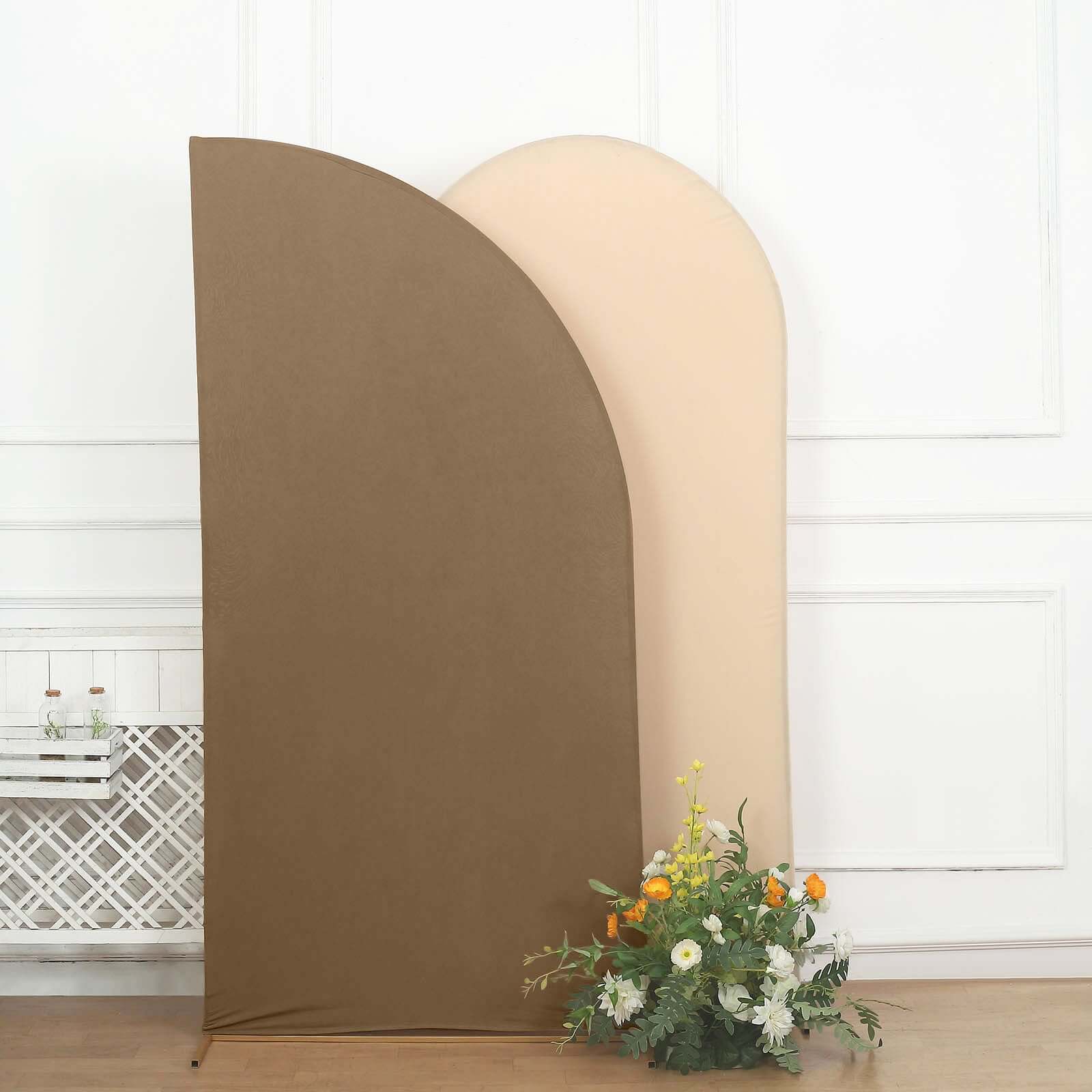 Custom-Fit 7ft Matte Taupe Spandex Half Moon Chiara Wedding Arch Backdrop Stand Cover - Exclusive Offer