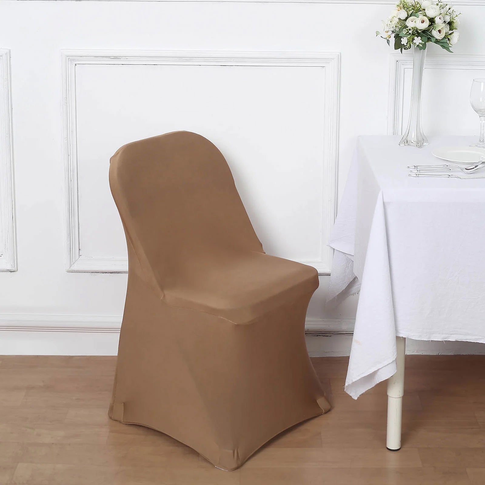10-Piece Set of Durable 160GSM Taupe Stretch Spandex Fitted Slipcovers for Folding Chairs