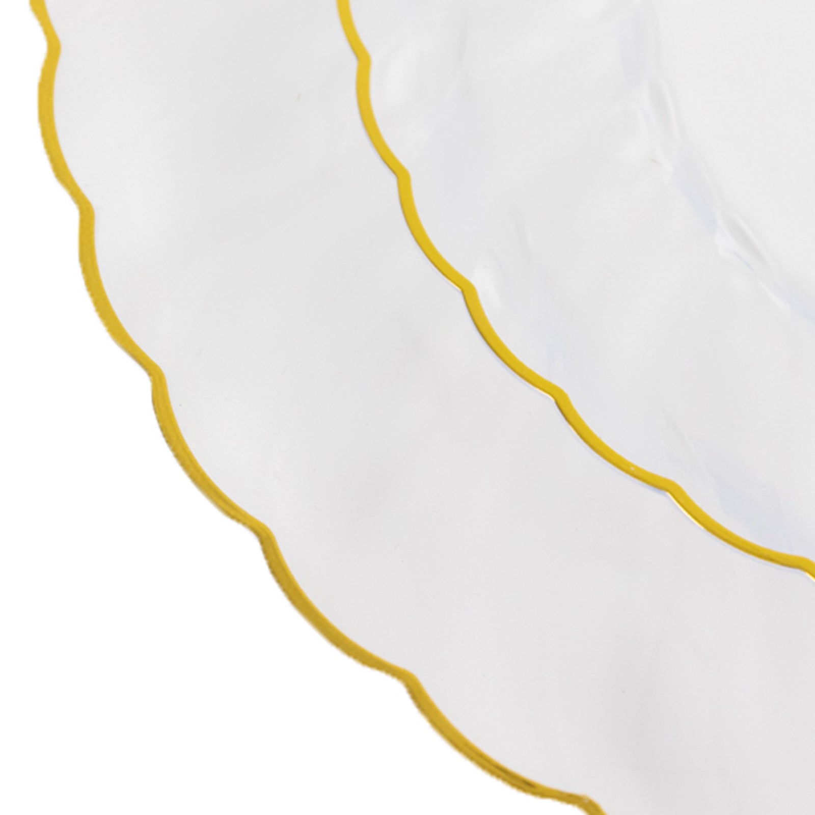 10-Pack Disposable Clear Plastic Salad Dessert Plates with Gold Flair Rim for Upscale Parties