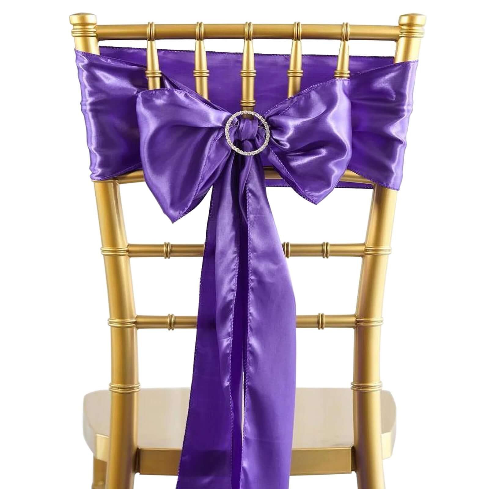 5-Piece Set of Purple Satin Chair Sashes - Durable, Shiny 6x106 Bows