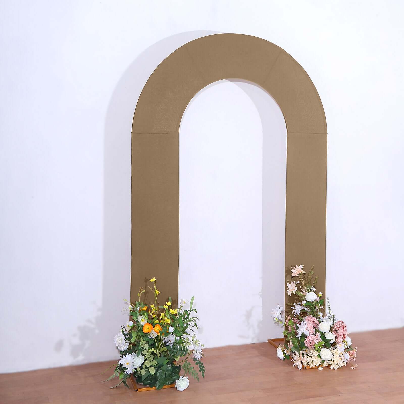 Premium 8ft Taupe Spandex U-Shaped Fitted Wedding Arch Cover - Ideal for Events
