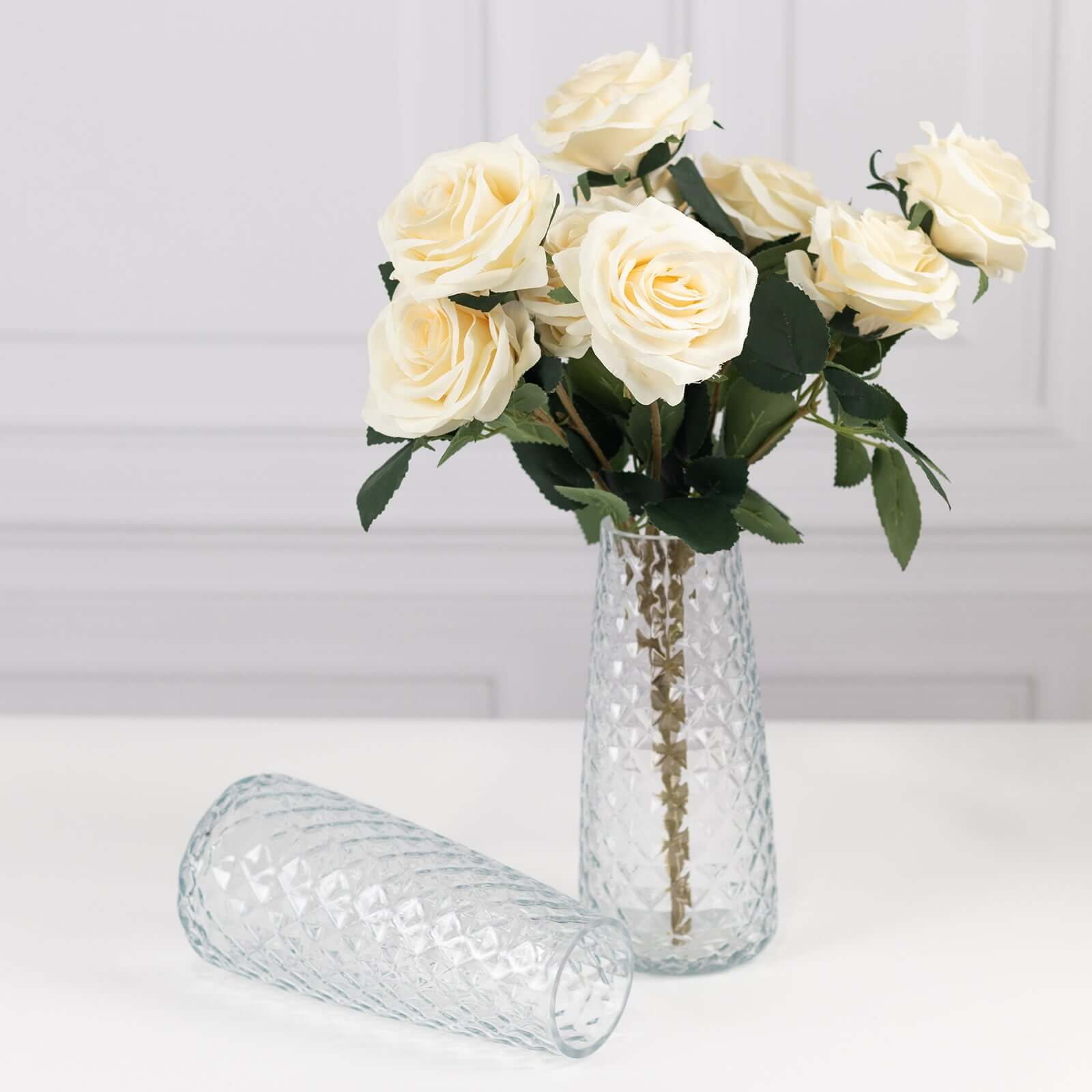 6-Pack Clear Glass Urn Vases with Diamond Cut Pattern - Ideal for Event Decor, 8.5 Inches