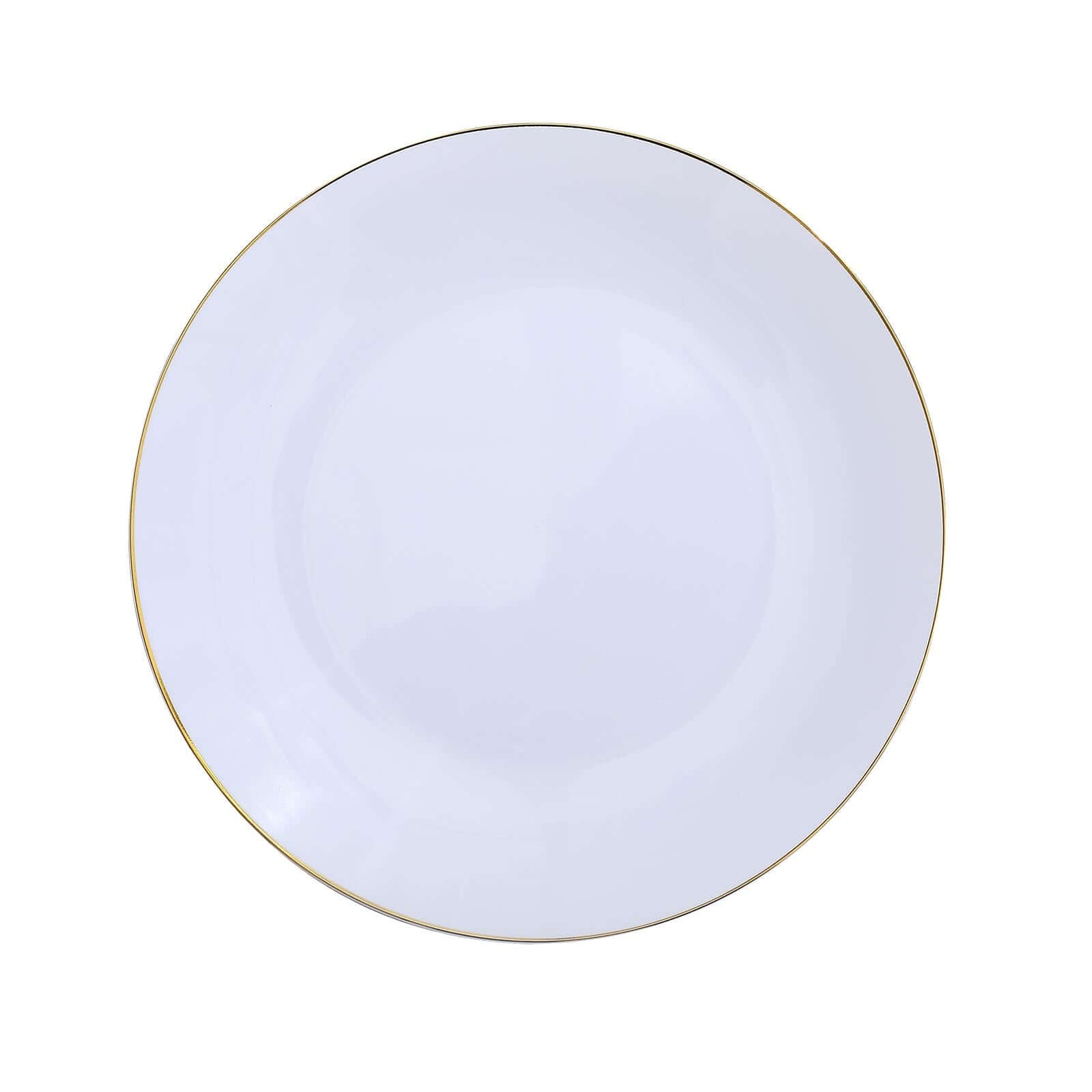 10-Piece Set of White Plastic Round Dinner Plates with Gold Rim - Disposable for Banquets and Special Events