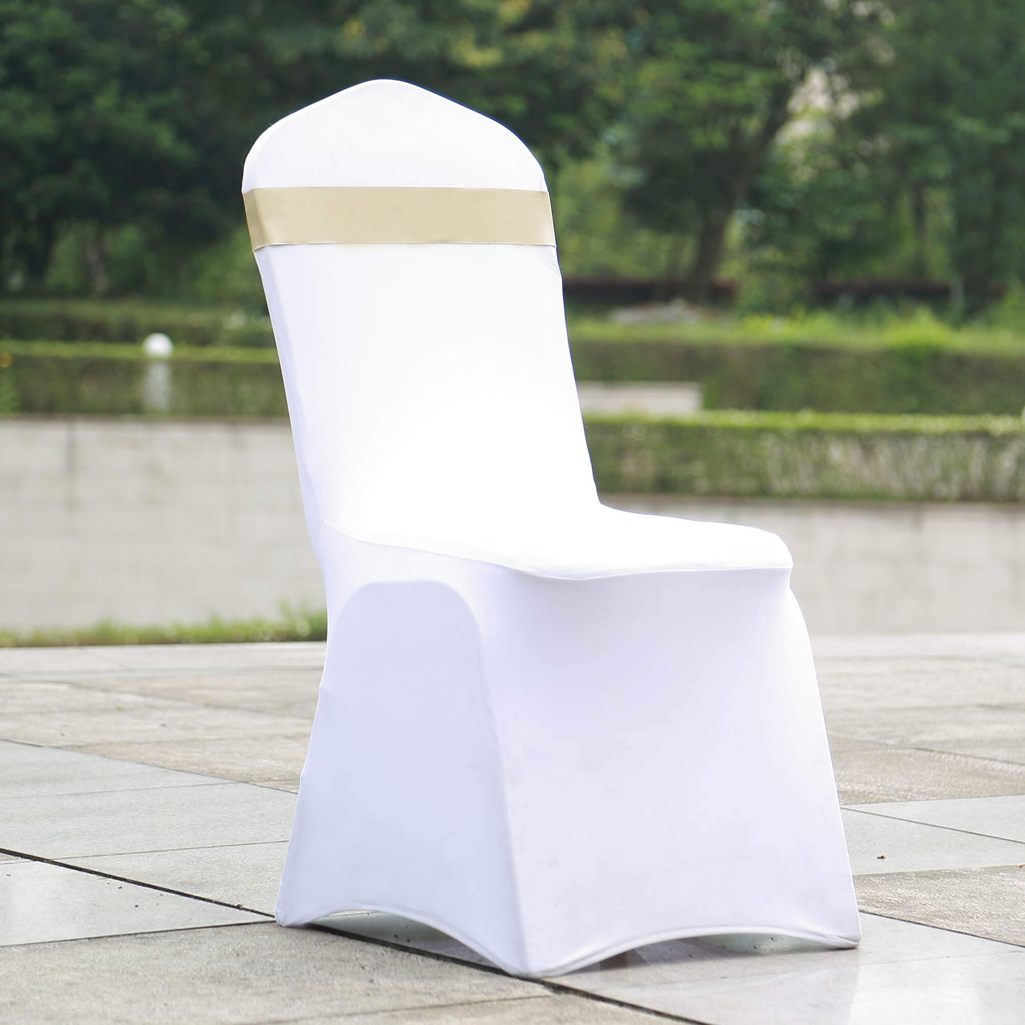 Set of 5 Durable Double-Sided Champagne Satin Faux Leather Chair Sashes with Diamond Rhinestone Buckles