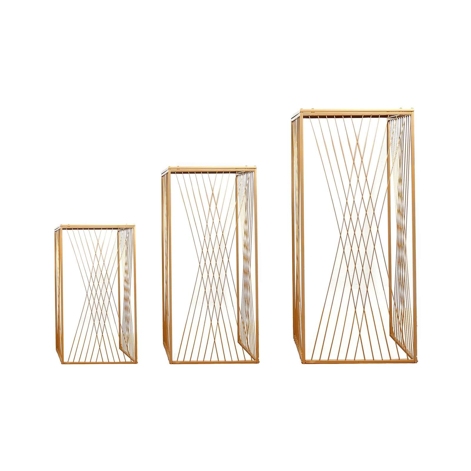 Special Offer! Set of 3 Gold Metal Rectangular Nesting Plant and Dessert Display Stands