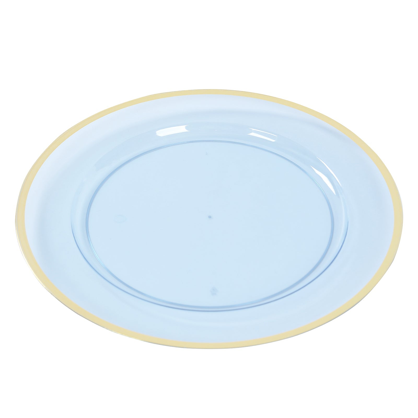 Economy 10-Pack 12-Inch Transparent Dusty Blue Round Plastic Charger Plates with Wide Gold Rim for Party Serving