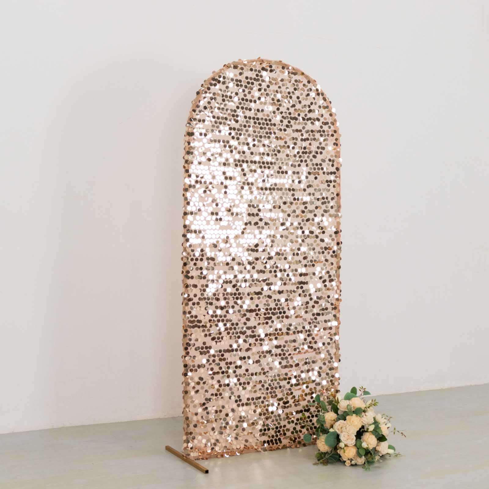 Sparkly Rose Gold 6ft Sequin Wedding Arch Cover for Round Top Stand - Ideal Decor!