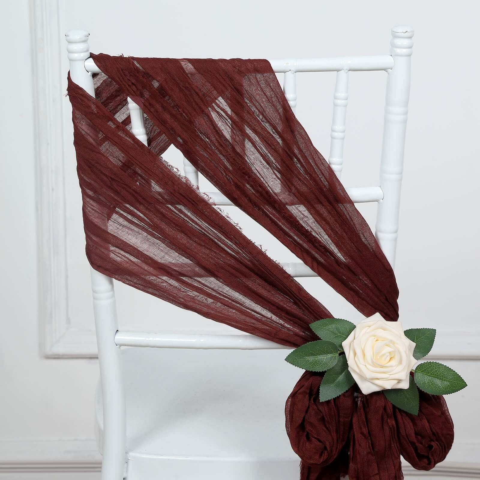 Hot Deal! 5-Pack Burgundy Cheesecloth Chair Sashes for Boho Decor