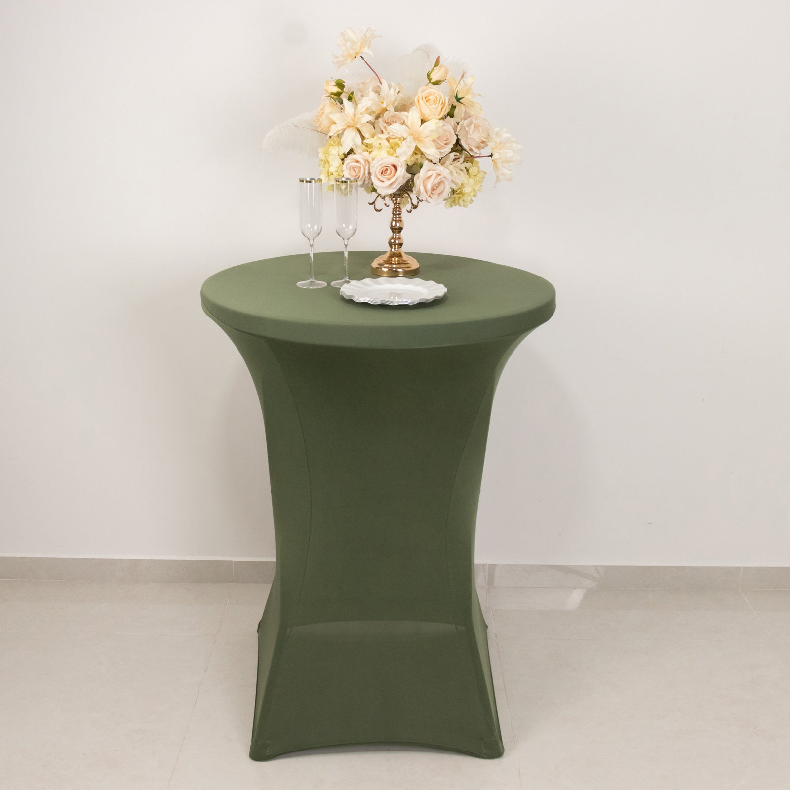 Easy - Maintain Stretch Fitted Spandex Round Cocktail Table Cover in Dusty Sage Green for 24 - 32 Inch Tables