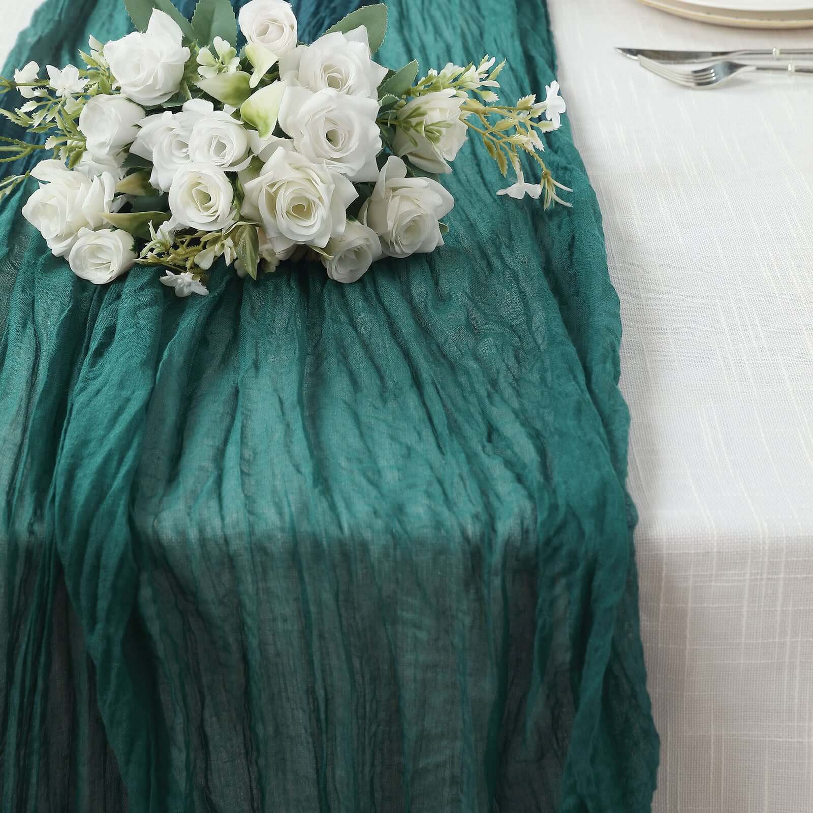 Hot Sale! 10ft Peacock Teal Gauze Cheesecloth Table Runner - Rustic Boho Style