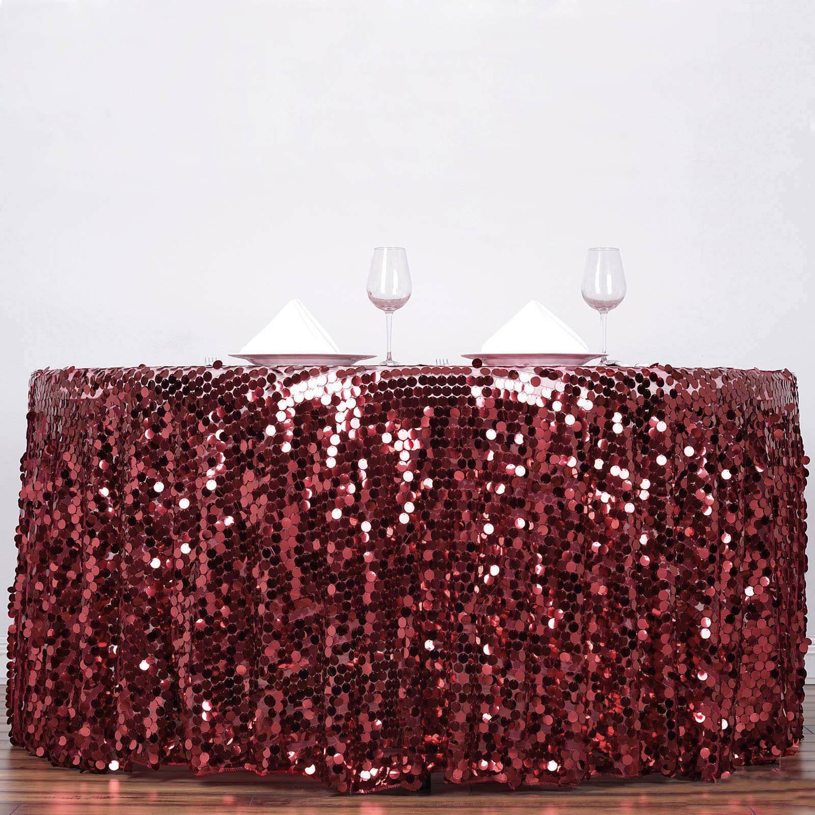 Burgundy Sequin 120 - inch Round Seamless Tablecloth for Big Payette Tables