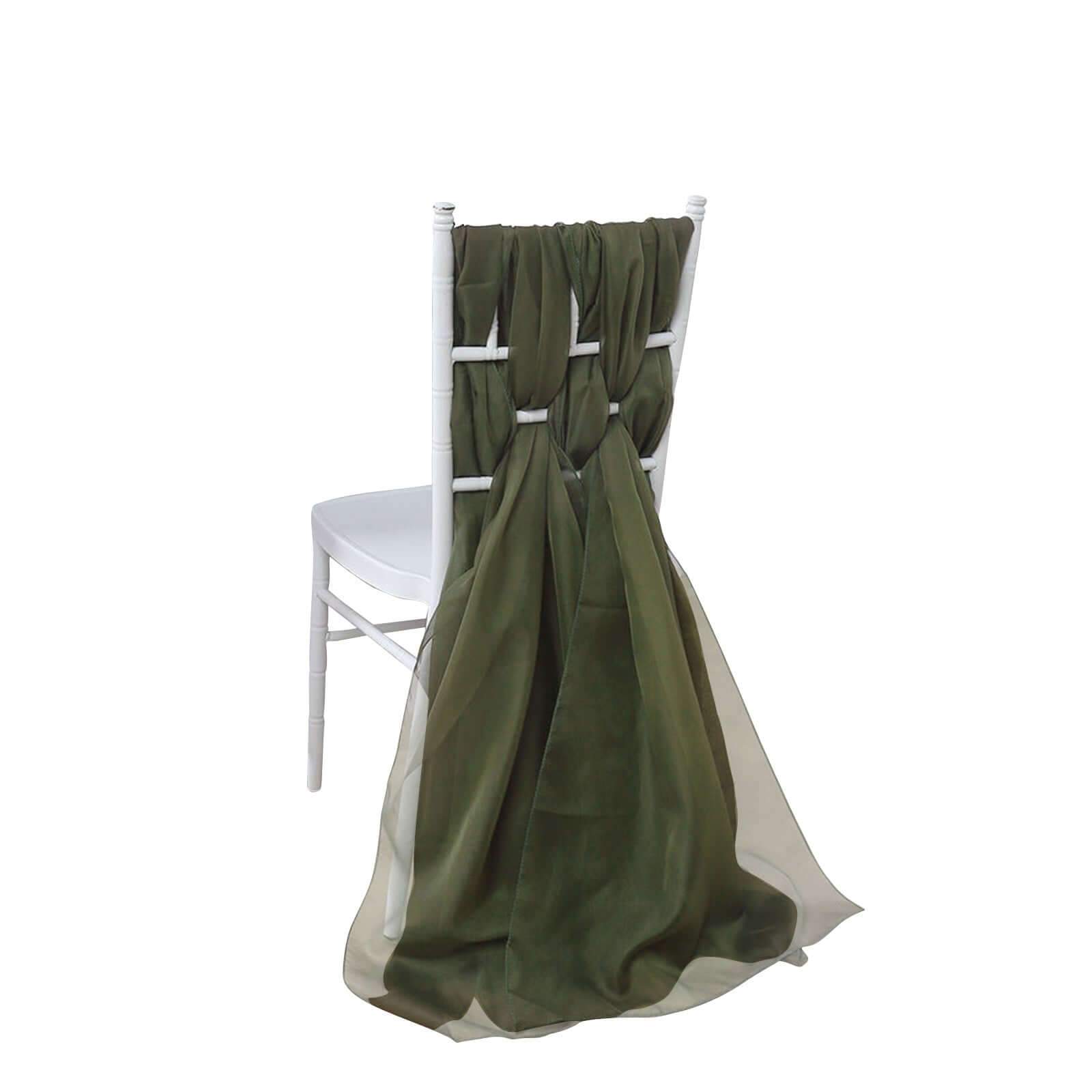 5-Pack Olive Green Premium Chiffon Chair Sashes - Soft, Lightweight Designer Bows
