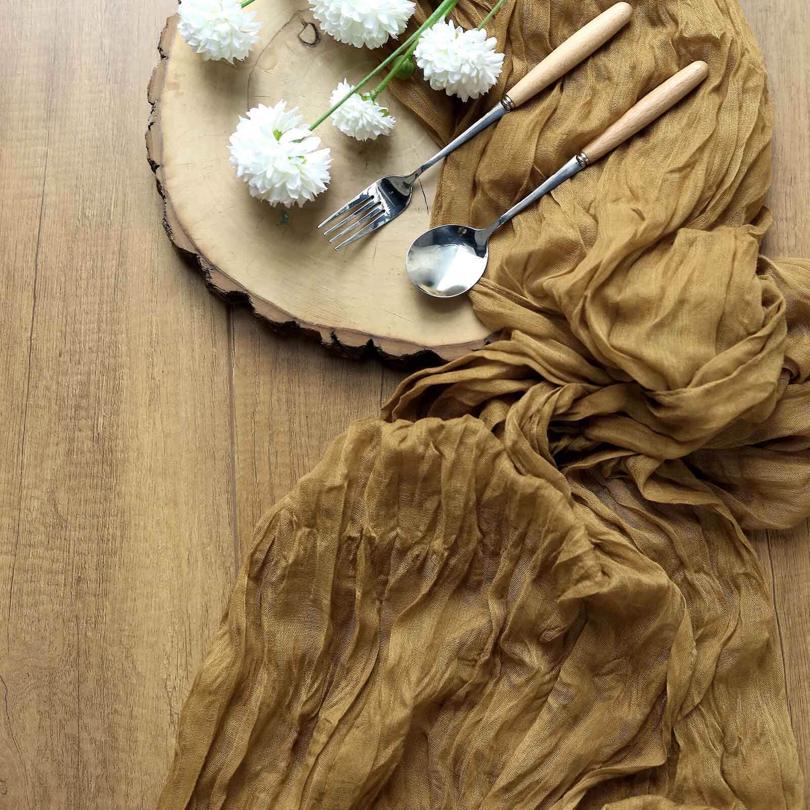 Soft & Rustic Gold Gauze Cheesecloth 10ft Table Runner - Perfect for Boho Decor