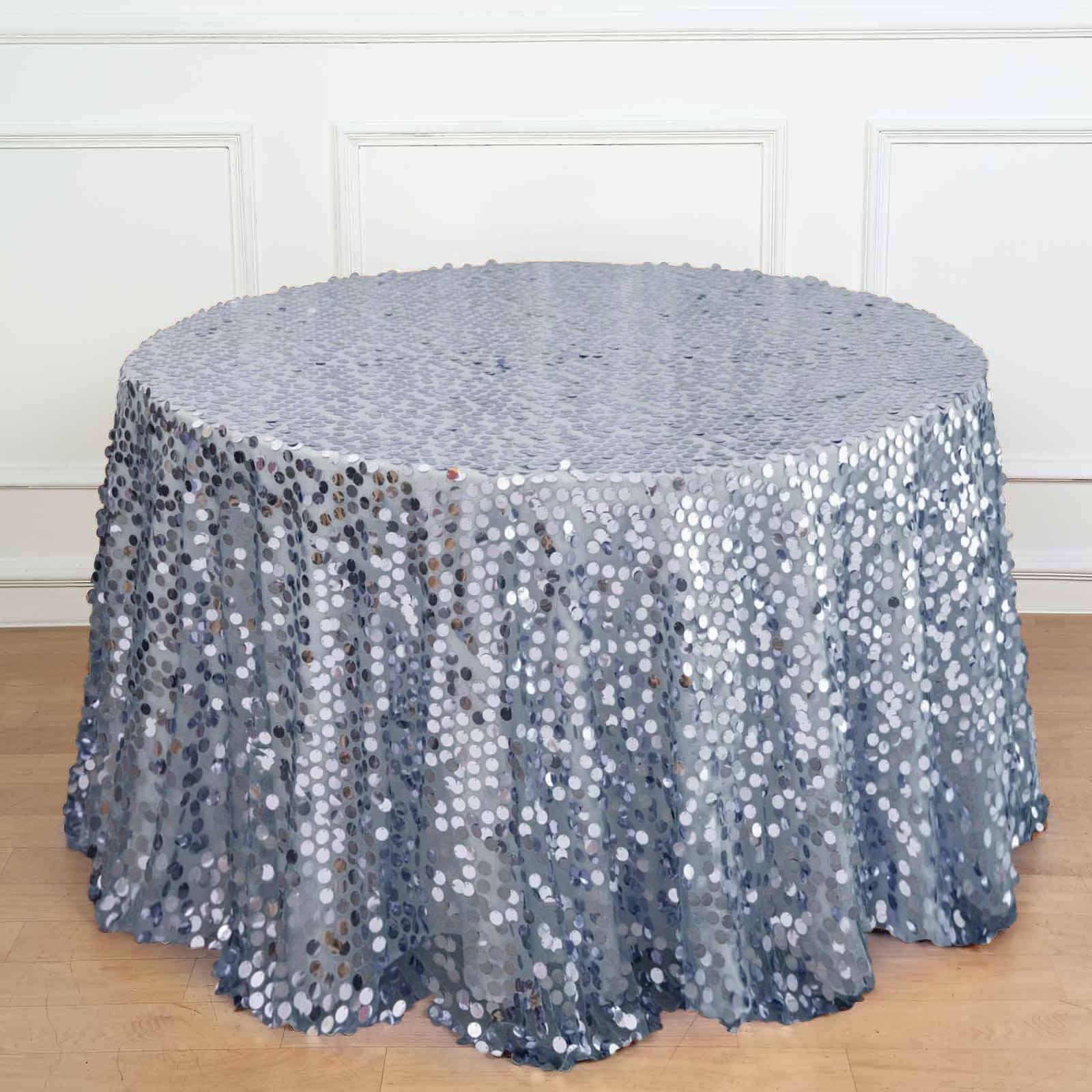 Hot Sale! Seamless 120 - Inch Round Dusty Blue Sequin Tablecloth for Weddings and Parties