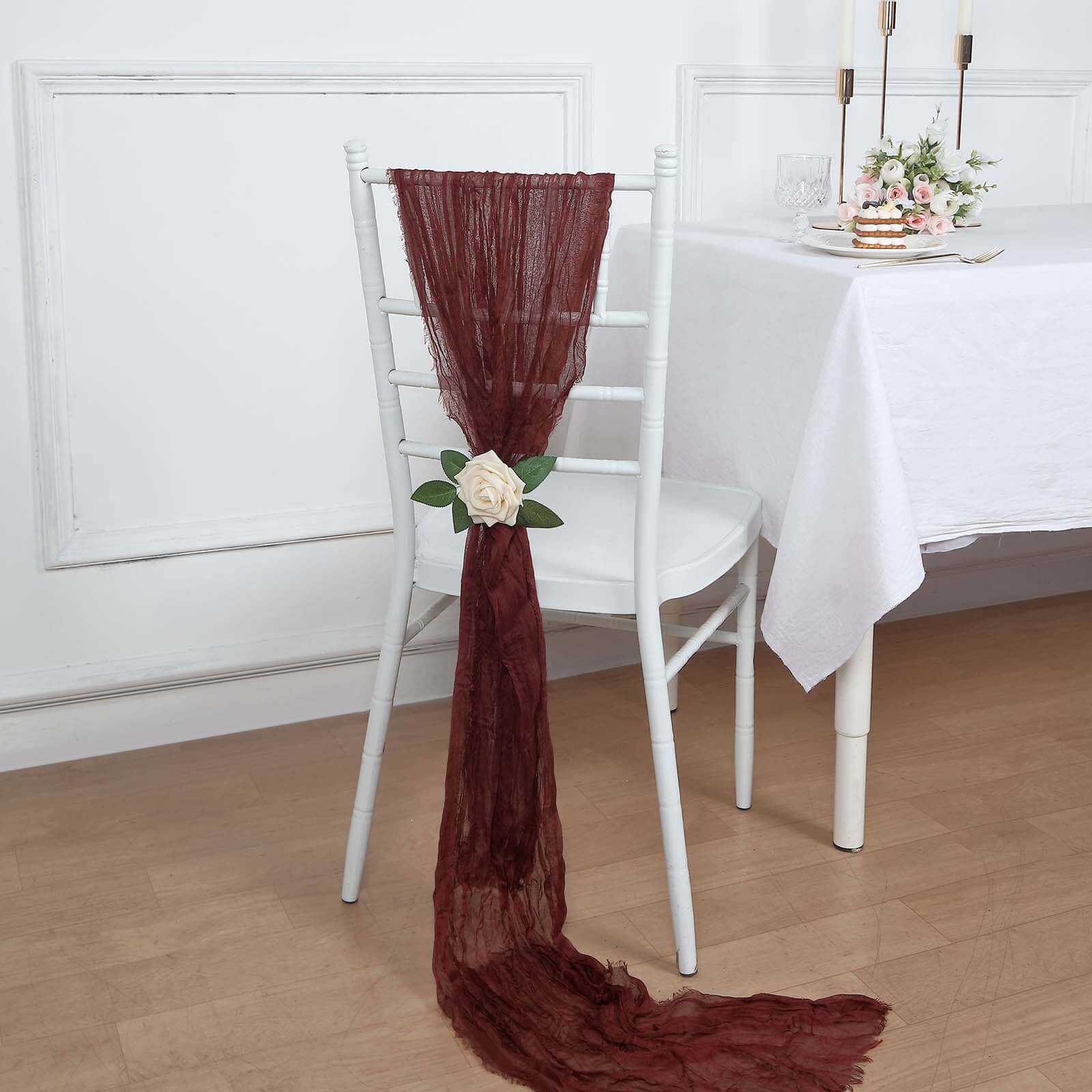 Hot Deal! 5-Pack Burgundy Cheesecloth Chair Sashes for Boho Decor