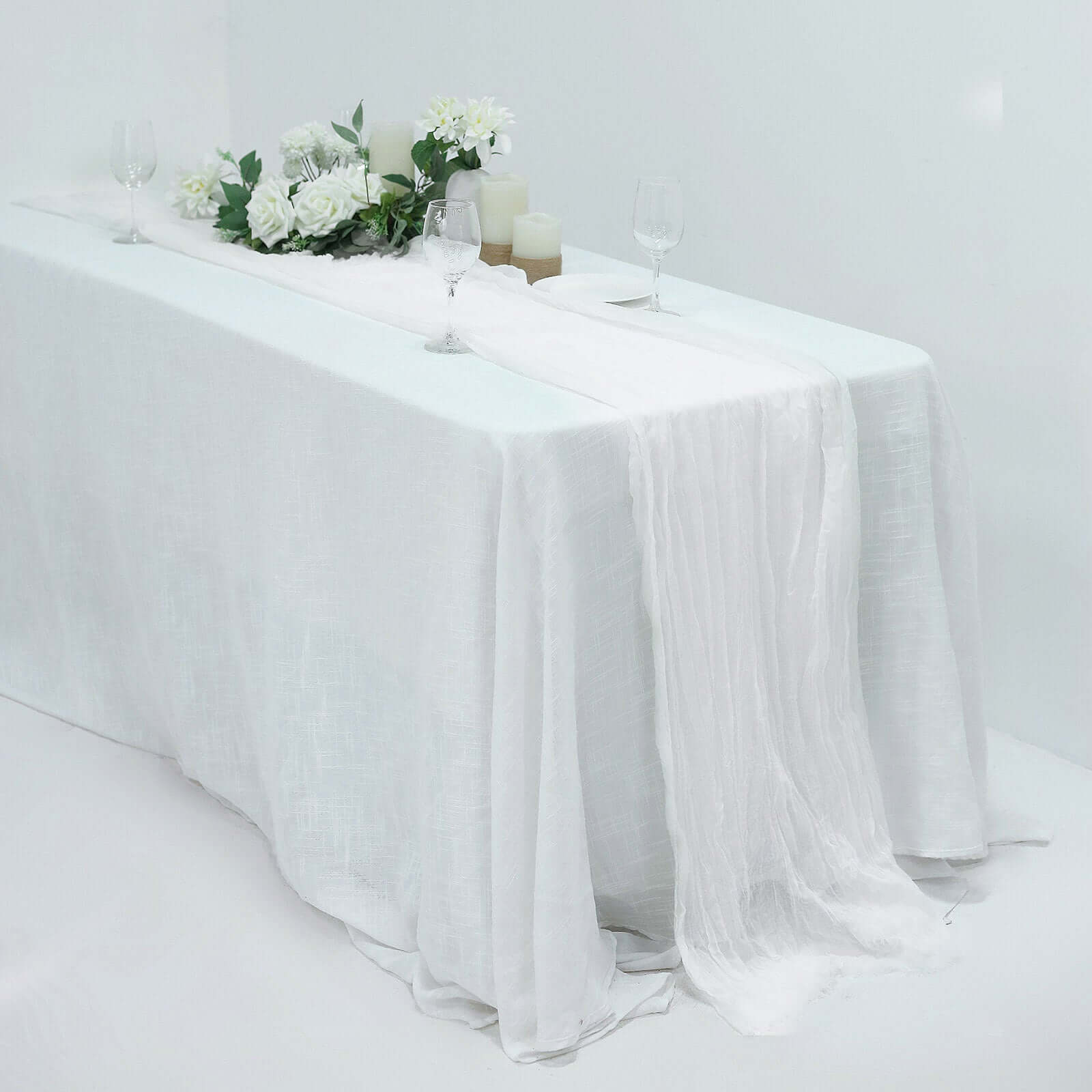 Soft White 10ft Cheesecloth Table Runner for Rustic Boho Decor