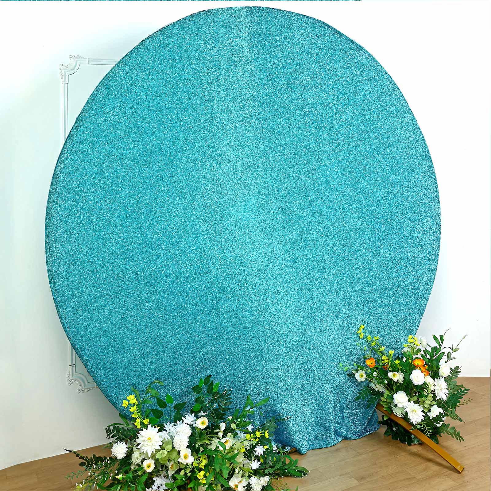 Hot Sale! 7.5ft Turquoise Metallic Shimmer Tinsel Spandex Double-Sided Wedding Arch Backdrop Cover