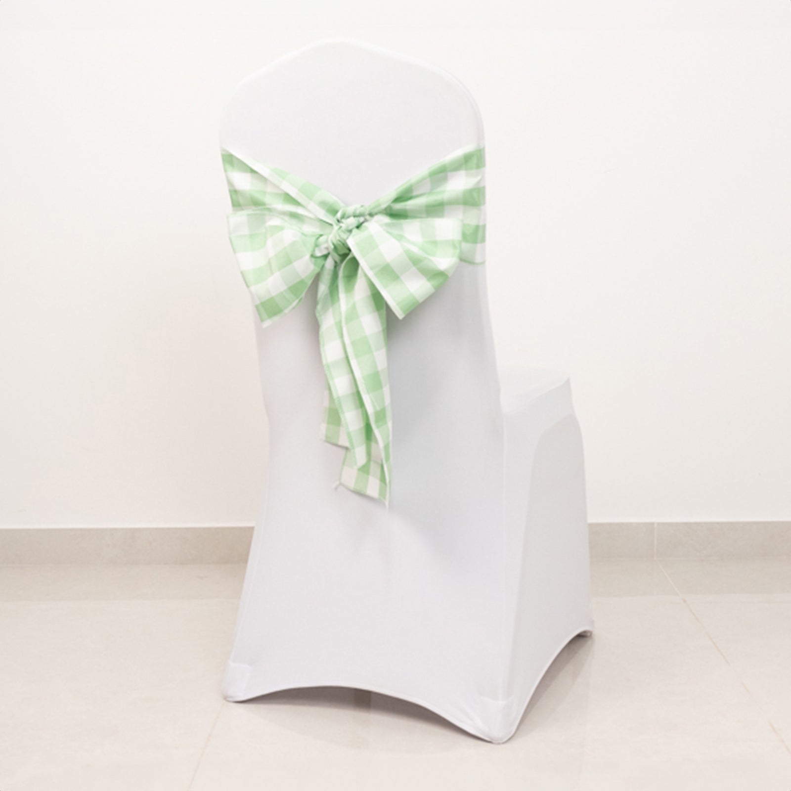 Great Deal! 5-Piece Polyester Chair Decor Sashes in Sage Green/White Buffalo Plaid - Durable & Reusable