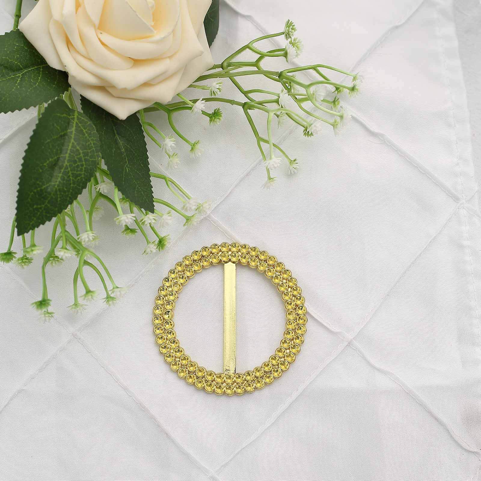 20-Pack Gold Diamond Round Chair Sash Band Buckle Pins - Stunning Rhinestone Napkin Rings for Weddings & Gatherings