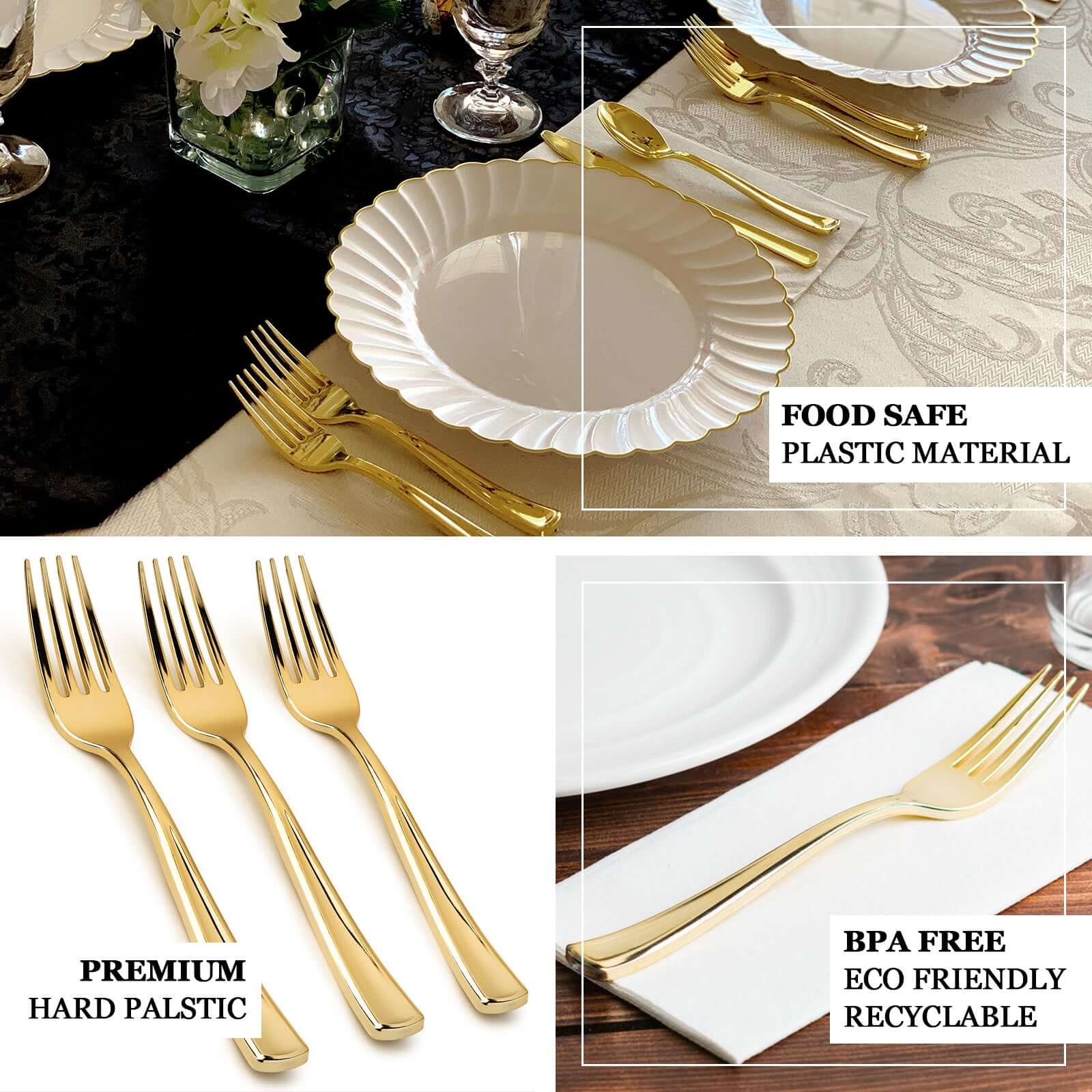 25-Piece Set of Heavy-Duty Metallic Gold Decorative Disposable Plastic Forks, 7 Inches