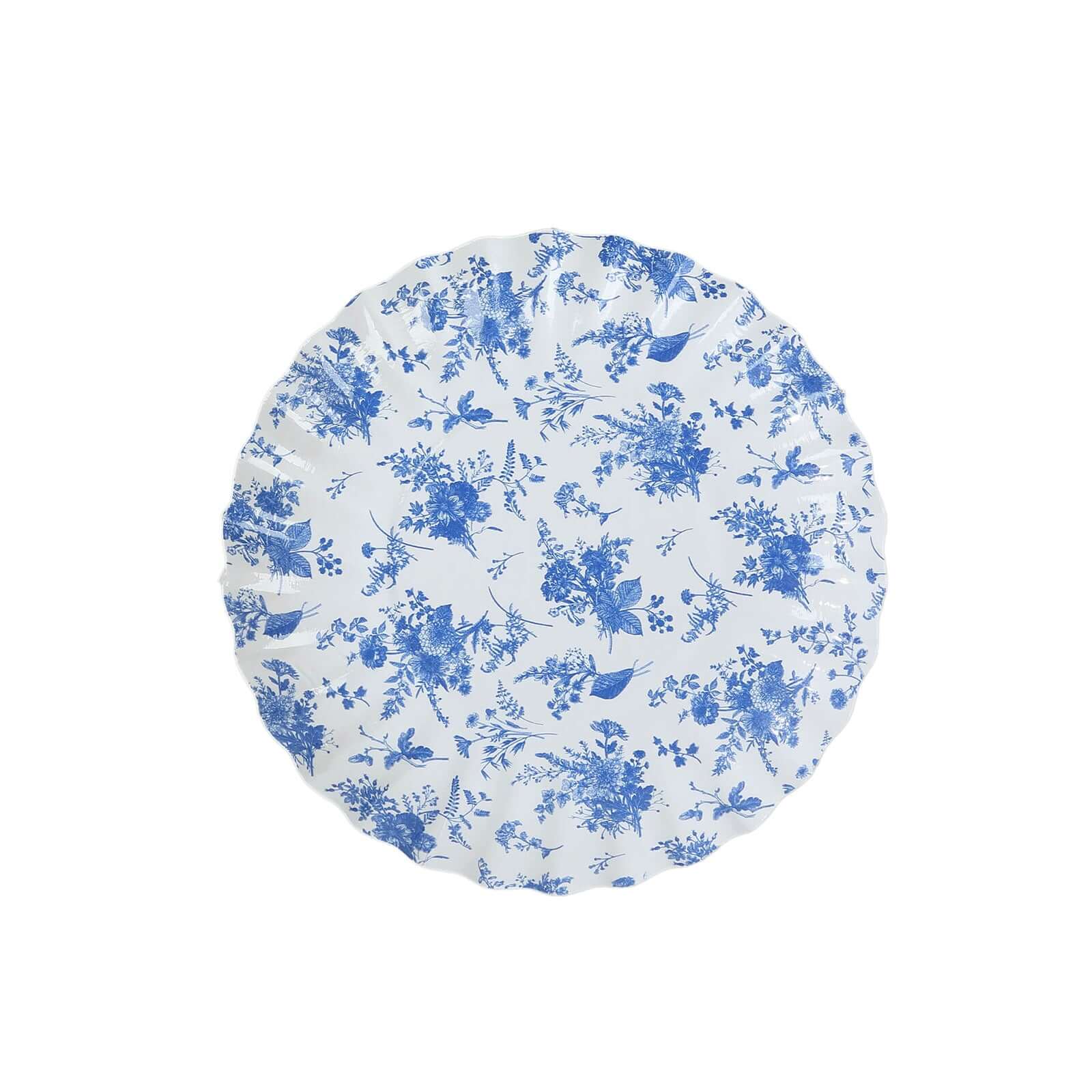 100-Pack Disposable White & Blue French Toile Round Mini Dessert Plates - Ideal for Party Snacks