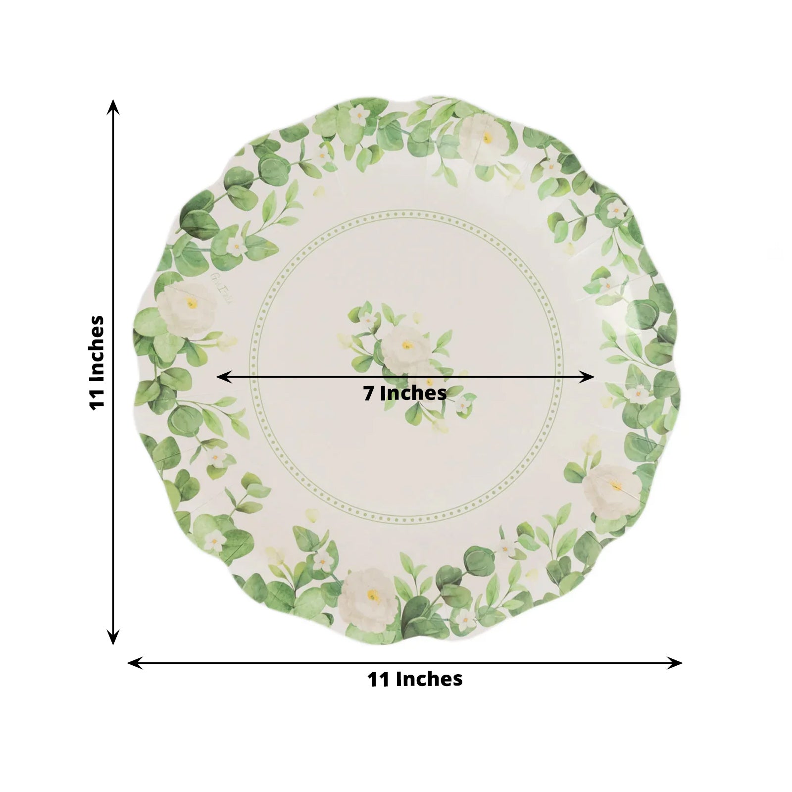 25-Pack White Floral Greenery Scalloped Edge Paper Dinner Plates - Ideal for Nature-Inspired & Chic Parties