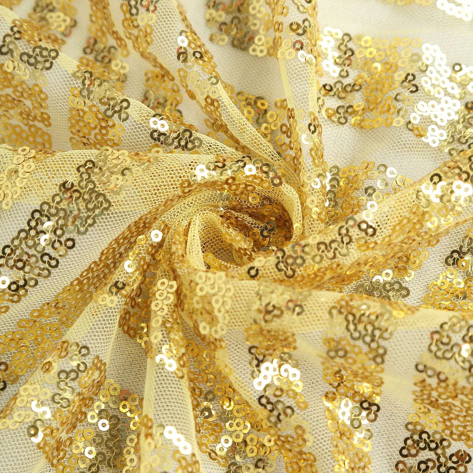 Gold Sequin 120 Round Tablecloth - Glam Seamless Diamond Design for Special Events