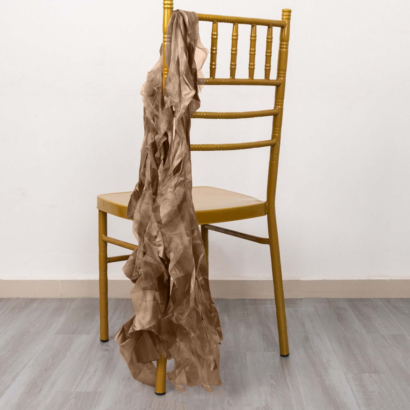 5-Piece Taupe Chiffon Satin Curly Willow Chair Sashes - Effortless Installation