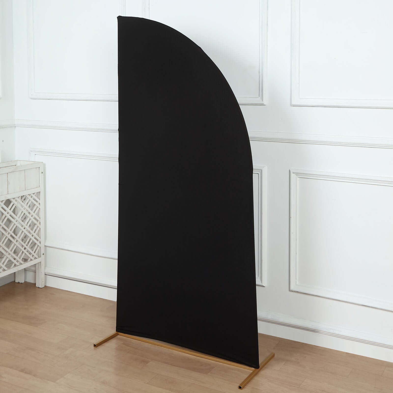 Hot Sale! Custom-Fitted 6ft Matte Black Spandex Half Moon Chiara Wedding Arch Backdrop Stand Cover