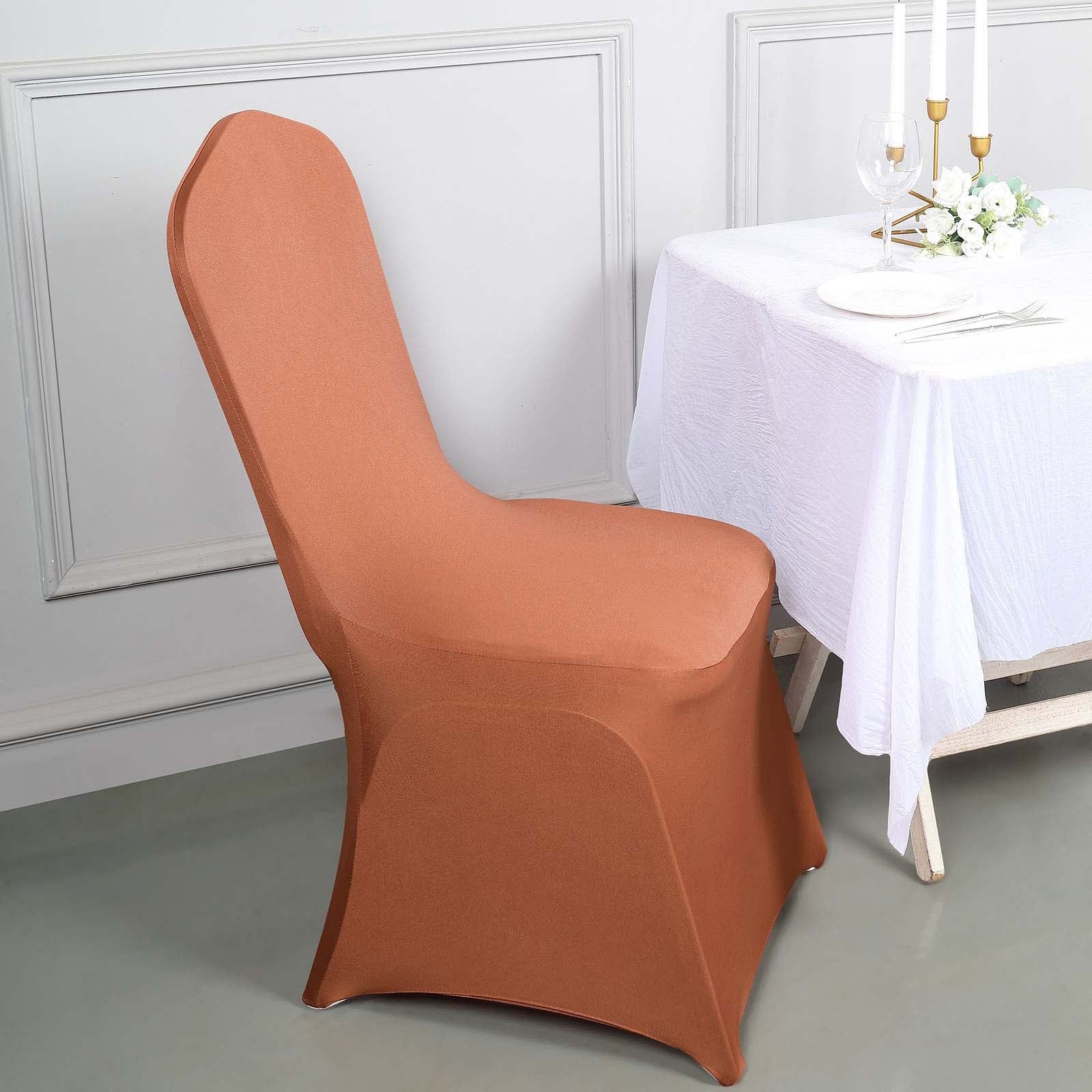 10-Piece Set of Durable Terracotta (Rust) Spandex Stretch Chair Covers for Banquets