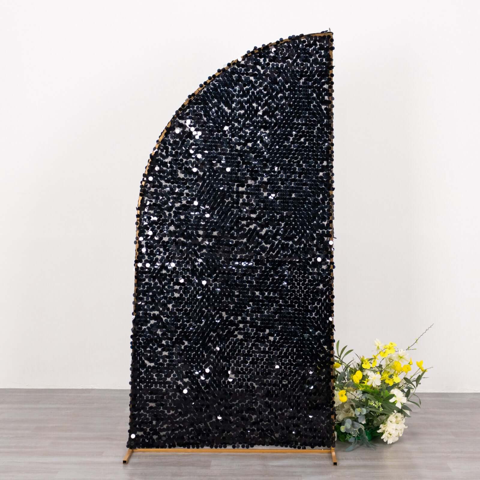 Hot! 6ft Black Double-Sided Payette Sequin Wedding Arch Cover for Half Moon Backdrop Stand