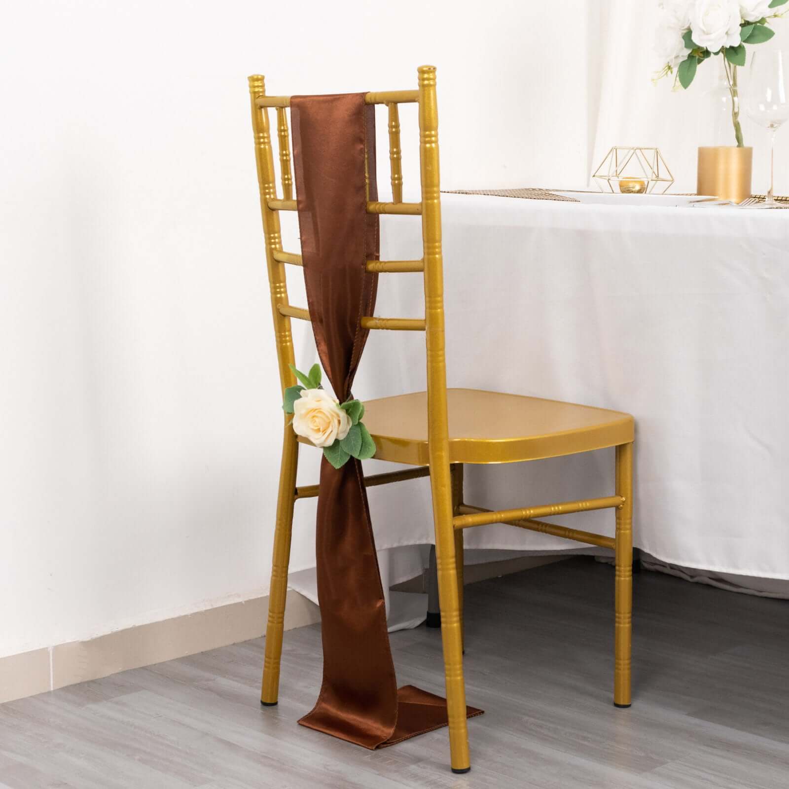 Hot Sale! 5-Piece Set of Cinnamon Brown Satin Chair Sashes with Shiny Finish (6x106)